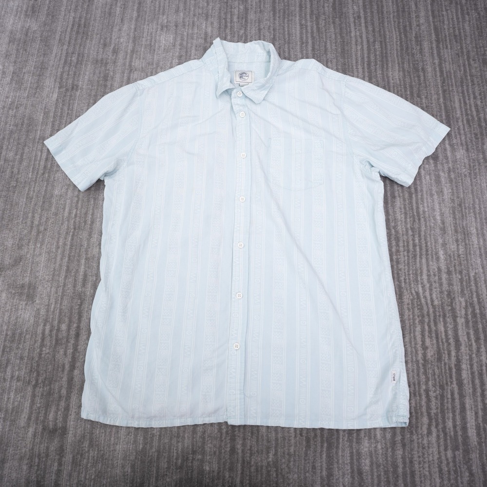 O'Neill Shirt Mens Large Blue Short Sleeve Excellent Tribal Stripe Button Up
